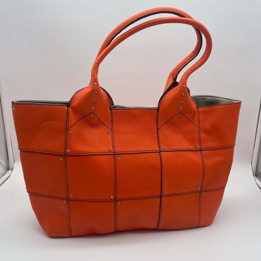 OrYany Studded Patchwork Pebbled Leather Tote Bag orange NEW w/o tags.